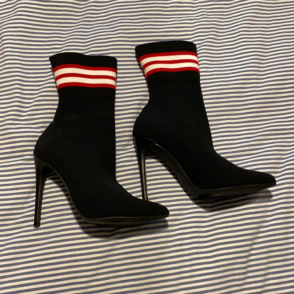 Steve Madden Striped Sock Ankle Stiletto Boots